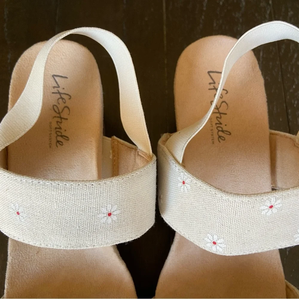 LifeStride Delta Slingback Platform Faux Wood Ankle Strap Sandals‎ Size 9.5 Boho